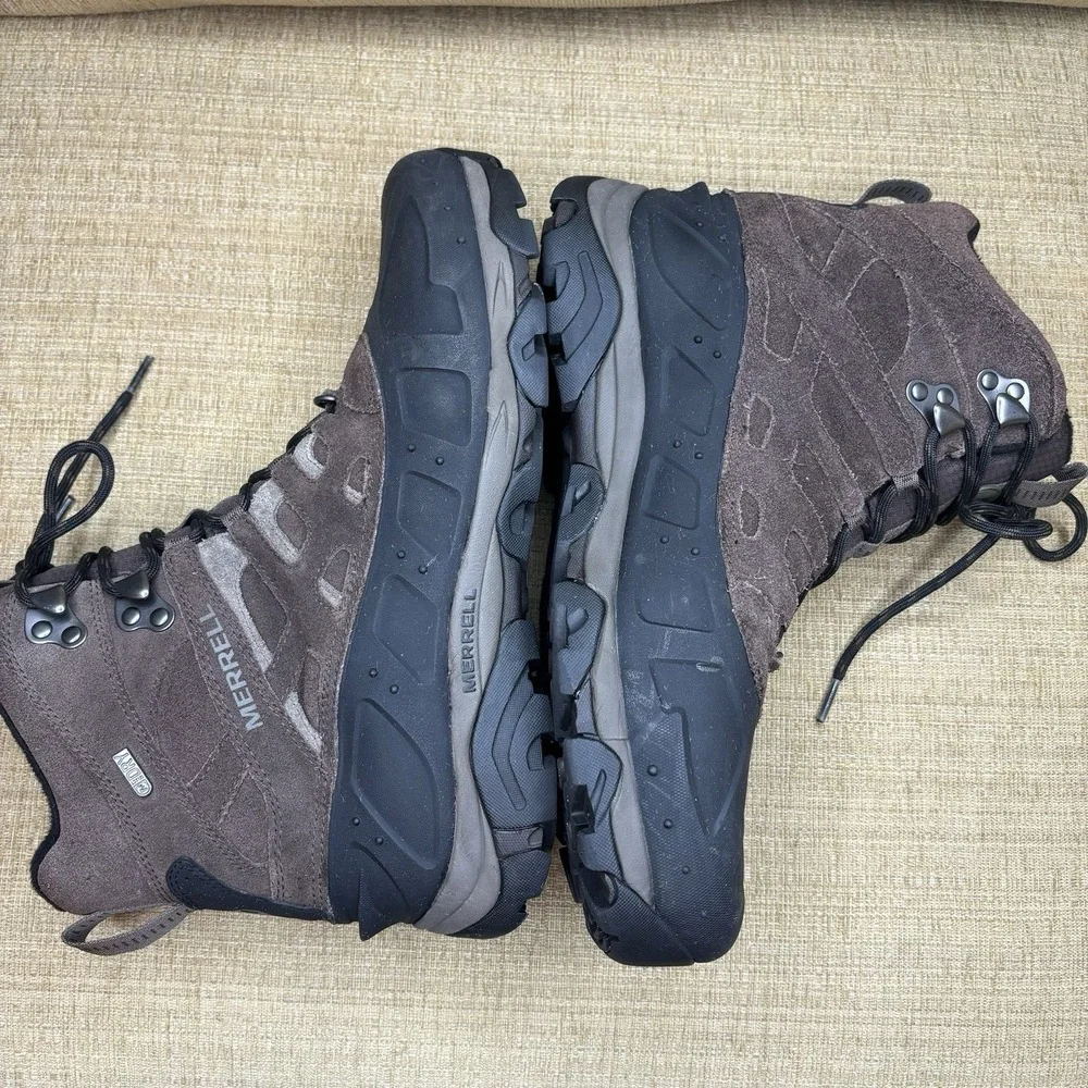Merrell Men Moab Polar Boot 11.5 Waterproof Brown Suede Hiking Insulated Icegrip
